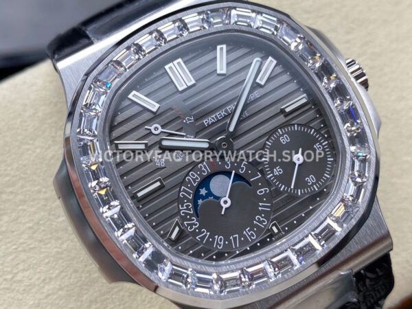 PPF Factory Patek Philippe Nautilus 5724G-001 40mm White Gold Leather Strap Grey Dial (8) PPF Factory Patek Philippe Nautilus 5724G-001 40mm White Gold Diamond Bezel Leather Strap Grey Dial