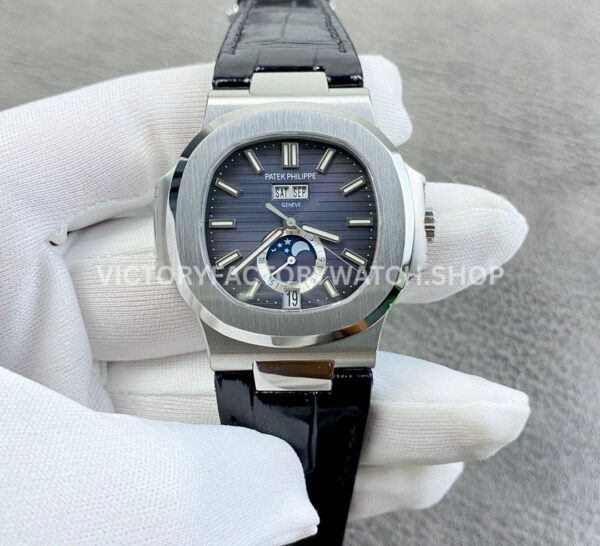PPF Factory Patek Philippe Nautilus 57261A-0014 40mm Leather Strap Blue Dial (9) PPF Factory Patek Philippe Nautilus 5726 blue dial leather strap