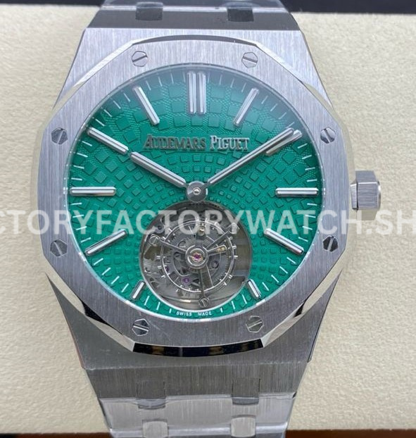 R8 Factory Audemars Piguet Royal Oak Tourbillon 26534TI.OO.1220TI.01 41mm Full Steel Green Dial (4) AP tourbillon green dial
