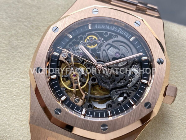 THB Factory Audemars Piguet Royal Oak Double Balance ( (3) THB Factory Audemars Piguet Royal Oak Double Balance Wheel Openworked 15407OR.OO.1220OR.01 41mm Full Rose Gold Skeletonized Dial