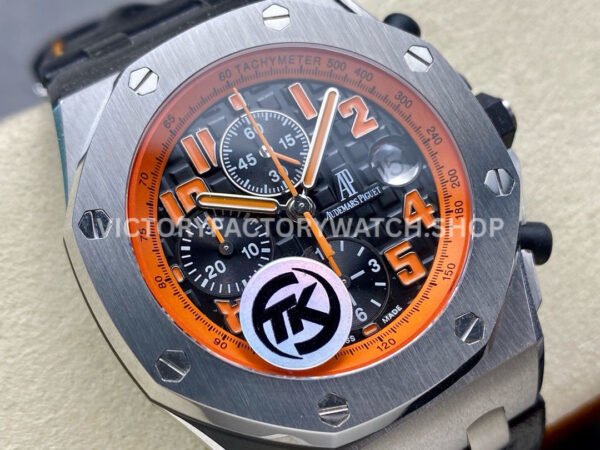 TK Factory Audemars Piguet Royal Oak Offshore Chronograph Volcano 26170ST.OO.D101CR.01 42mm Steel Leather Strap Orange Arabic Numerals Black Dial