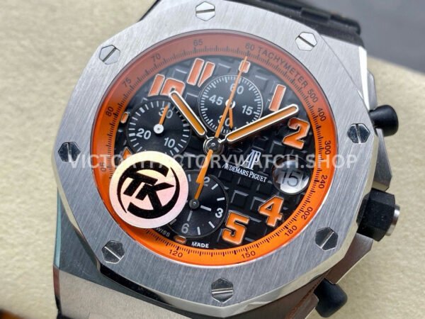 TK Factory Audemars Piguet Royal Oak Offshore Chronograph Volcano 26170ST.OO.D101CR.01 42mm Steel Leather Strap Orange Arabic Numerals Black Dial