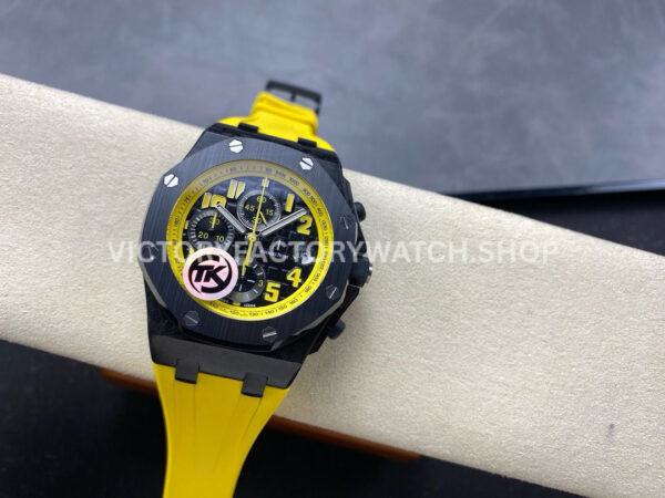 TK Factory Audemars Piguet Royal Oak Offshore (7) TK Factory Audemars Piguet Royal Oak Offshore Chronograph 26176FO.OO.D101CR.02 42mm Carbon Fiber Yellow Rubber Strap Arabic Numerals Black Dial