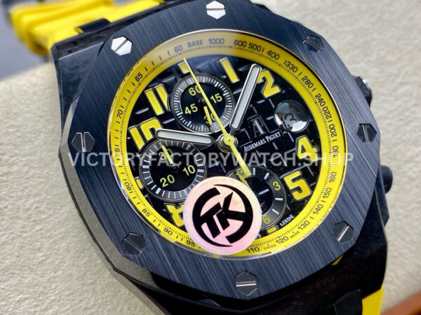 TK Factory Audemars Piguet Royal Oak Offshore (8) TK Factory Audemars Piguet Royal Oak Offshore Chronograph 26176FO.OO.D101CR.02 42mm Carbon Fiber Yellow Rubber Strap Arabic Numerals Black Dial