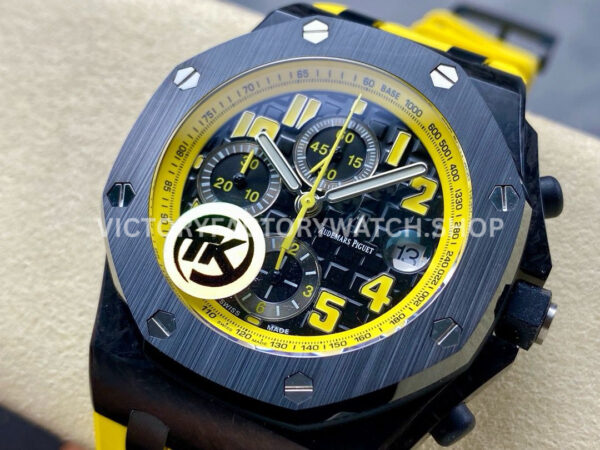 TK Factory Audemars Piguet Royal Oak Offshore (9) TK Factory Audemars Piguet Royal Oak Offshore Chronograph 26176FO.OO.D101CR.02 42mm Carbon Fiber Yellow Rubber Strap Arabic Numerals Black Dial