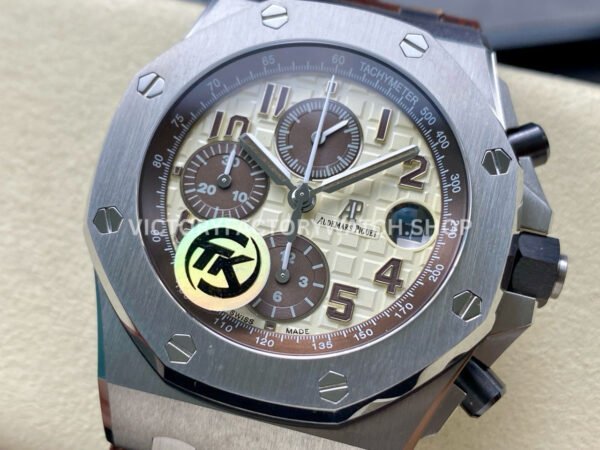 TK Factory Audemars Piguet Royal Oak Offshore Chronogr TK Factory Audemars Piguet Royal Oak Offshore Chronograph 26470ST.OO.A801CR.01 42mm Steel Leather Strap Arabic Numerals Champagne Dial