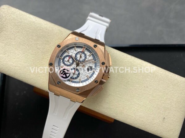 TK Factory Audemars Piguet Royal Oak Offshore Chronograph 26408OROOA010CA (1) TK Factory Audemars Piguet Royal Oak Offshore Chronograph 26408OR.OO.A010CA.01 44mm Rose Gold Rubber Strap White Dial