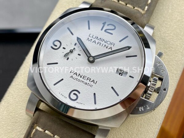 TTF Factory Panerai Luminor Marina PAM01314 44mm Steel Leather Strap Arabic Numerals White Dial