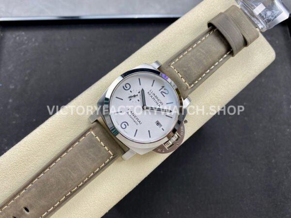 TTF Factory Panerai Luminor Marina PAM01314 44mm Steel Leather Strap Arabic Numerals White Dial