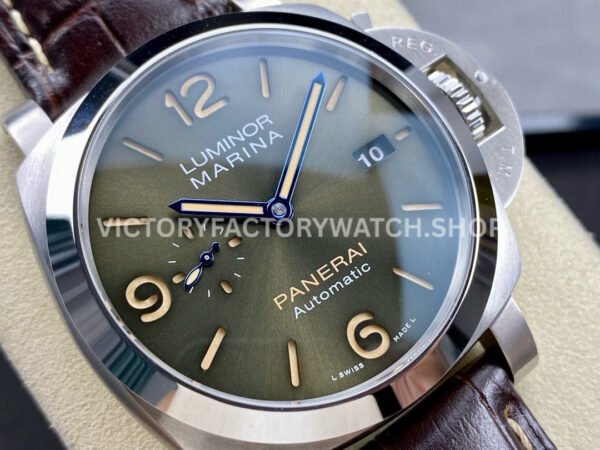 TTF Factory Panerai Luminor Marina PAM01116 44mm Steel Leather Strap Arabic Numerals Olive Green Dial
