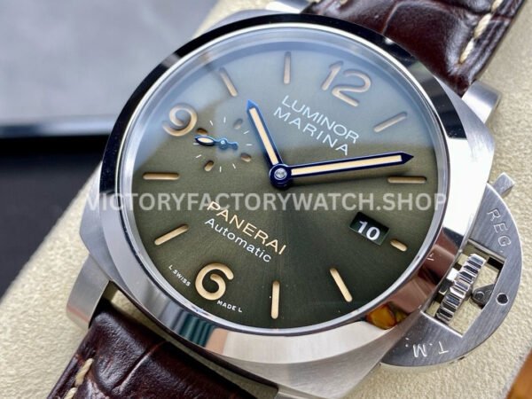 TTF Factory Panerai Luminor Marina PAM01116 44mm Steel Leather Strap Arabic Numerals Olive Green Dial