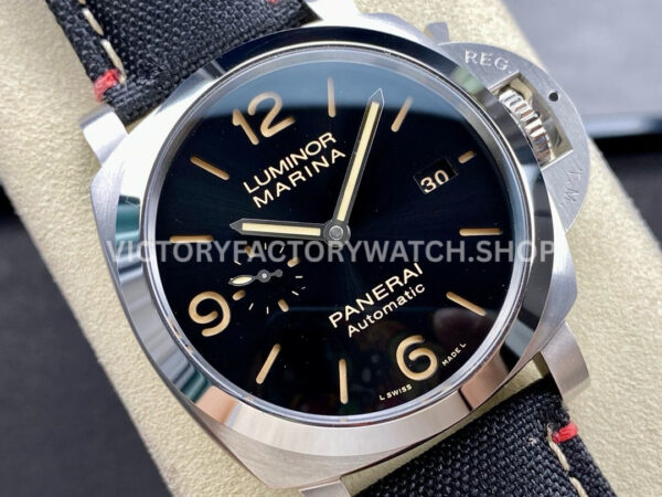 TTF Factory Panerai Luminor Marina PAM1025 44mm Steel Textile Strap Arabic Numerals Black Dial