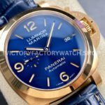 TTF Factory Panerai Luminor Marina PAM1114 44mm Rose Gold Leather Strap Arabic Numerals Blue Dial