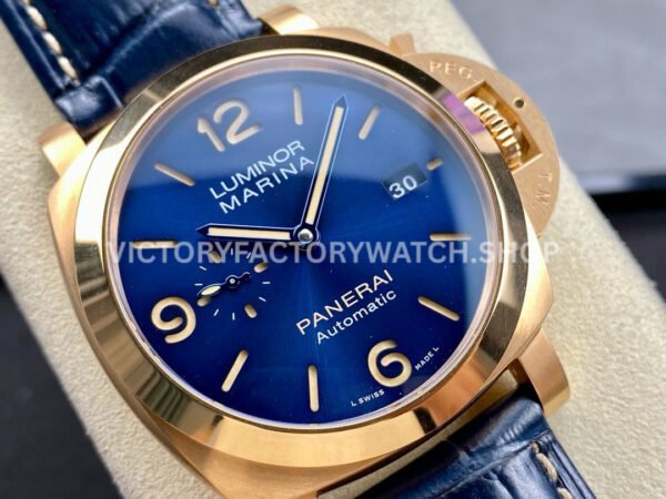 TTF Factory Panerai Luminor Marina PAM1114 44mm Rose Gold Leather Strap Arabic Numerals Blue Dial