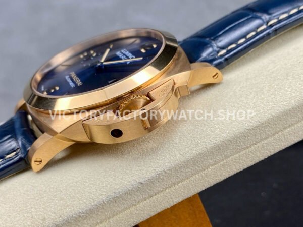 TTF Factory Panerai Luminor Marina PAM1114 44mm Rose Gold Leather Strap Arabic Numerals Blue Dial