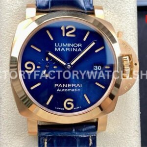 TTF Factory Panerai Luminor Marina PAM1114 Rose Gold Leather Strap Arabic Numerals Blue Dial (3) TTF PAM1114 Panerai Marina blue dial rose gold