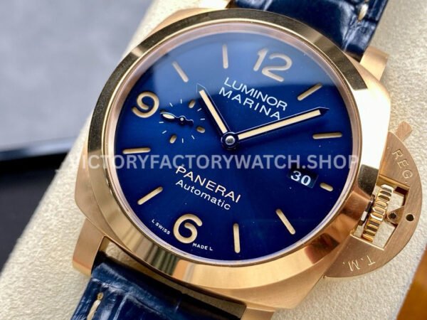TTF Factory Panerai Luminor Marina PAM1114 44mm Rose Gold Leather Strap Arabic Numerals Blue Dial