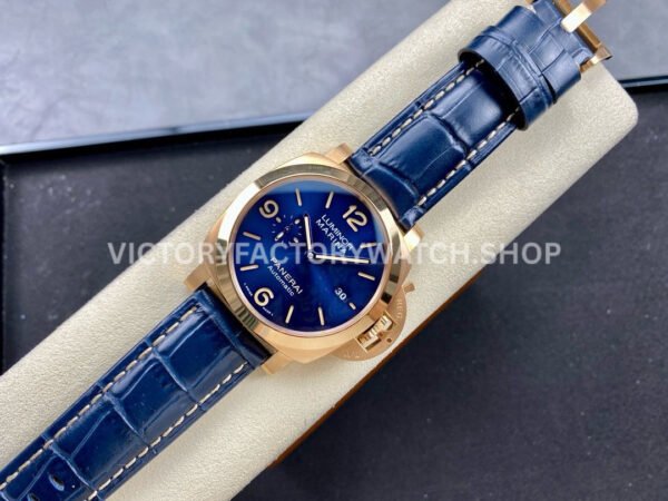 TTF Factory Panerai Luminor Marina PAM1114 44mm Rose Gold Leather Strap Arabic Numerals Blue Dial
