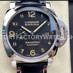 TTF Factory Panerai Luminor Marina PAM910 Steel Leather Strap Arabic Numerals Black Dial (4) TTF PAM910 Panerai Luminor Marina black dial