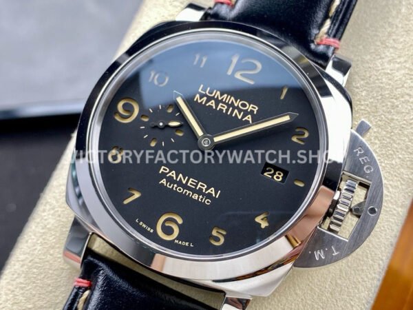 TTF Factory Panerai Luminor Marina PAM910 44mm Steel Leather Strap Arabic Numerals Black Dial