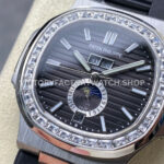 TW Factory Patek Philippe Nautilus 5726/1A-001 40mm Black Rubber Strap Diamond Bezel Black Dial