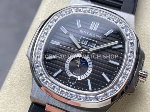 TW Factory Patek Philippe Nautilus 5726/1A-001 40mm Black Rubber Strap Diamond Bezel Black Dial