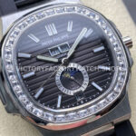 TW Factory Patek Philippe Nautilus 5726/1A-001 40mm Black Rubber Strap Diamond Bezel Black Dial