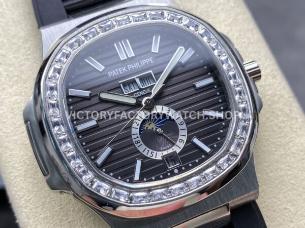 TW Factory Patek Philippe Nautilus 5726/1A-001 40mm Black Rubber Strap Diamond Bezel Black Dial