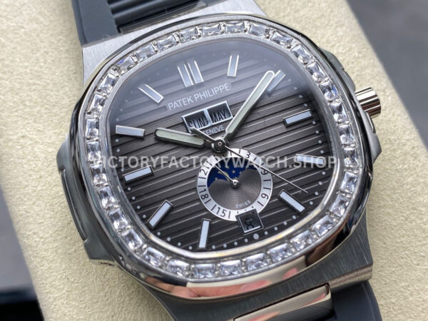 TW Factory Patek Philippe Nautilus 5726/1A-001 40mm Grey Rubber Strap Diamond Bezel Gradient Grey Dial