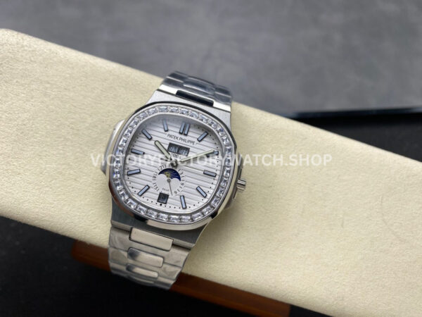 TW Factory Patek Philippe Nautilus 57261A-010 40mm Full Steel Diamond Bezel White Dial (1) TW Factory Patek Philippe Nautilus 5726/1A-010 40mm Full Steel Diamond Bezel White Dial