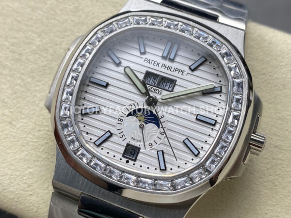 TW Factory Patek Philippe Nautilus 57261A-010 40mm Full Steel Diamond Bezel White Dial (2) TW Factory Patek Philippe Nautilus 5726/1A-010 40mm Full Steel Diamond Bezel White Dial