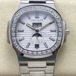 TW Factory Patek Philippe Nautilus 57261A-010 40mm Full Steel Diamond Bezel White Dial (3) TW Factory Patek Philippe Nautilus 5726 1A 010 white dial diamond bezel