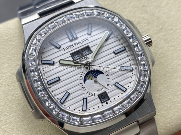 TW Factory Patek Philippe Nautilus 57261A-010 40mm Full Steel Diamond Bezel White Dial (6) TW Factory Patek Philippe Nautilus 5726/1A-010 40mm Full Steel Diamond Bezel White Dial