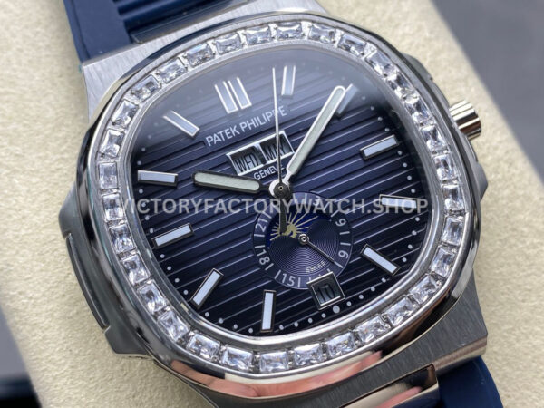 TW Factory Patek Philippe Nautilus 5726/1A-014 40mm Blue Rubber Strap Diamond Bezel Blue Dial