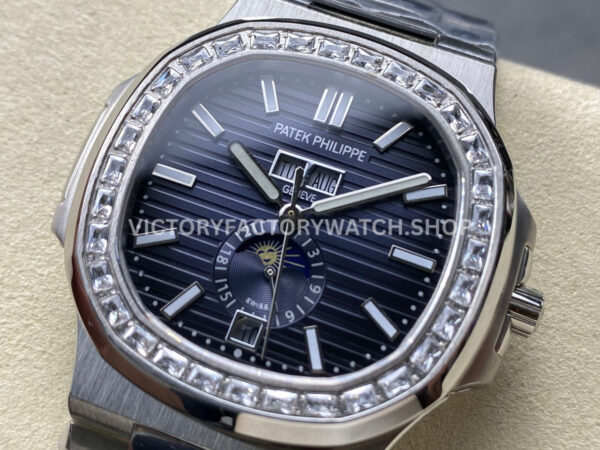 TW Factory Patek Philippe Nautilus 57261A-014 40mm Full Steel Diamond Bezel Blue Dial (6) TW Factory Patek Philippe Nautilus 5726/1A-014 40mm Full Steel Diamond Bezel Blue Dial