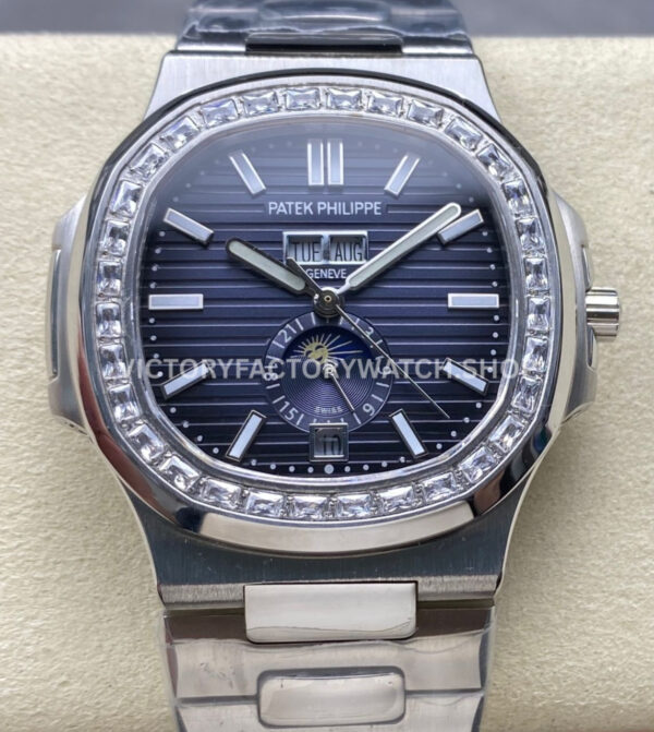 TW Factory Patek Philippe Nautilus 57261A-014 40mm Full Steel Diamond Bezel Blue Dial (9) TW Factory Patek Philippe Nautilus 5726 1A 014 diamond bezel blue dial