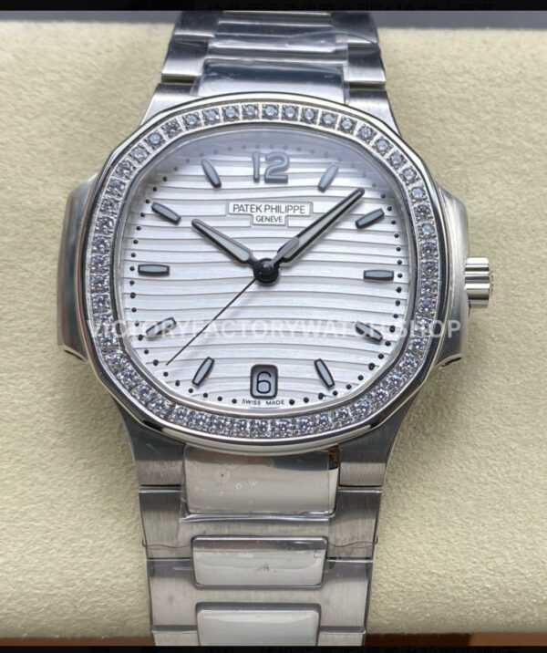 TW Factory Patek Philippe Nautilus 71181200A-010 Diamond Bezel White Dial (9) TW Nautilus white dial steel diamond bezel 35.2mm