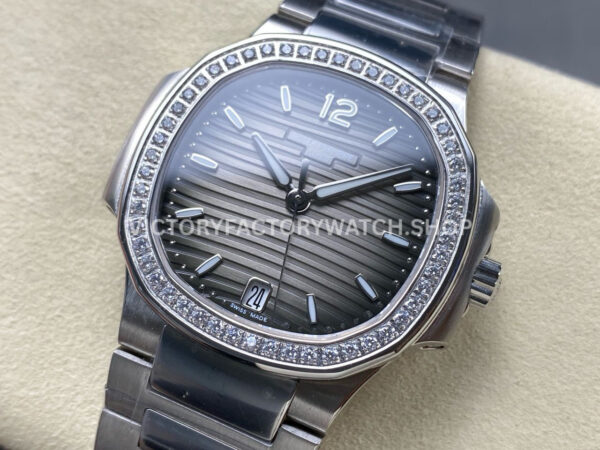 TW Factory Patek Philippe Nautilus 71181200A-011 Diamond Bezel Grey Dial (6) TW Factory Patek Philippe Nautilus 7118/1200A-011 35.2mm Full Steel Diamond Bezel Grey Dial