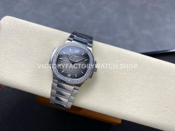 TW Factory Patek Philippe Nautilus 71181200A-011 Diamond Bezel Grey Dial (7) TW Factory Patek Philippe Nautilus 7118/1200A-011 35.2mm Full Steel Diamond Bezel Grey Dial