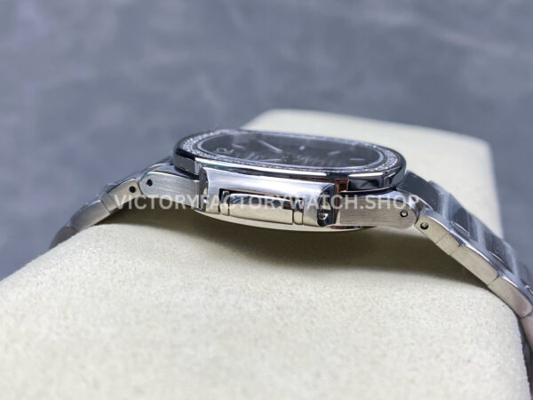 TW Factory Patek Philippe Nautilus 71181200A-011 Diamond Bezel Grey Dial (9) TW Factory Patek Philippe Nautilus 7118/1200A-011 35.2mm Full Steel Diamond Bezel Grey Dial