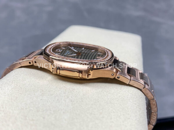TW Factory Patek Philippe Nautilus 71181200R-010 Rose Gold Diamond Bezel Golden Champagne Dial (1) TW Factory Patek Philippe Nautilus 7118/1200R-010 35.2mm Full Rose Gold Diamond Bezel Golden Champagne Dial