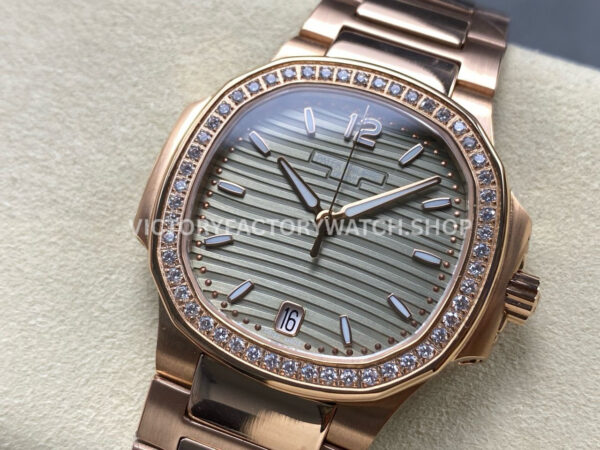 TW Factory Patek Philippe Nautilus 71181200R-010 Rose Gold Diamond Bezel Golden Champagne Dial (4) TW Factory Patek Philippe Nautilus 7118/1200R-010 35.2mm Full Rose Gold Diamond Bezel Golden Champagne Dial