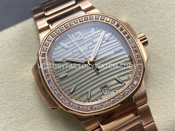 TW Factory Patek Philippe Nautilus 71181200R-010 Rose Gold Diamond Bezel Golden Champagne Dial (9) TW Factory Patek Philippe Nautilus 7118/1200R-010 35.2mm Full Rose Gold Diamond Bezel Golden Champagne Dial