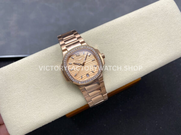 TW Factory Patek Philippe Nautilus 7118/1200R-010 35.2mm Full Rose Gold Diamond Bezel Golden brown Dial