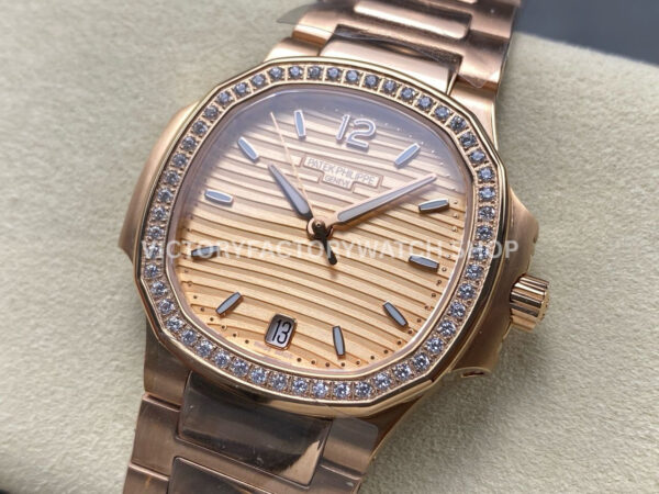 TW Factory Patek Philippe Nautilus 7118/1200R-010 35.2mm Full Rose Gold Diamond Bezel Golden brown Dial