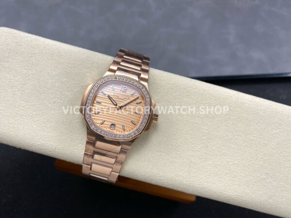 TW Factory Patek Philippe Nautilus 7118/1200R-010 35.2mm Full Rose Gold Diamond Bezel Golden brown Dial