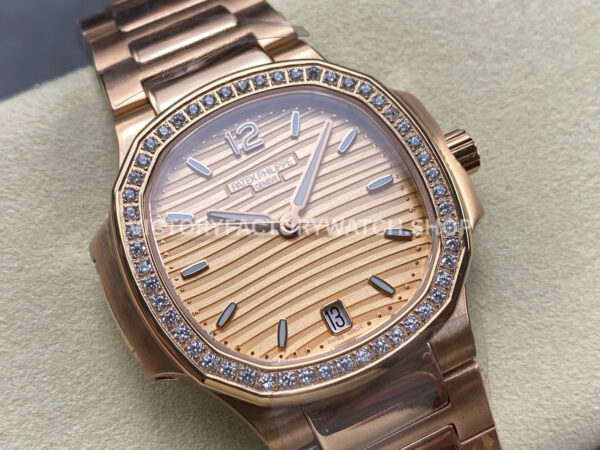 TW Factory Patek Philippe Nautilus 7118/1200R-010 35.2mm Full Rose Gold Diamond Bezel Golden brown Dial