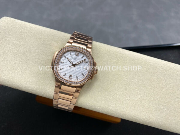 TW Factory Patek Philippe Nautilus 71181R-001 Rose Gold Diamond Bezel White Dial (1) TW Factory Patek Philippe Nautilus 71181R-001 35.2mm Full Rose Gold Diamond Bezel White Dial