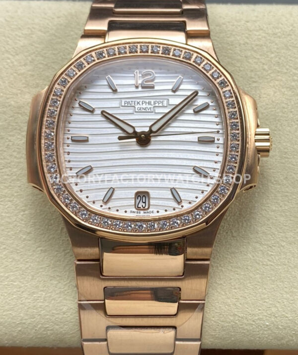 TW Factory Patek Philippe Nautilus 71181R-001 Rose Gold Diamond Bezel White Dial (2) TW Nautilus rose gold white dial diamond bezel 35.2mm