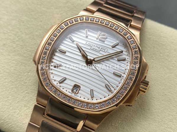 TW Factory Patek Philippe Nautilus 71181R-001 Rose Gold Diamond Bezel White Dial (3) TW Factory Patek Philippe Nautilus 71181R-001 35.2mm Full Rose Gold Diamond Bezel White Dial